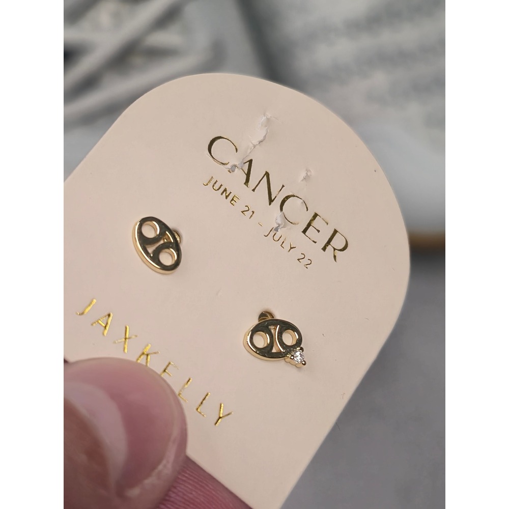 JaxKelly Cancer Zodiac Stud Earrings Gold Tone Astrology Sign Jewelry New